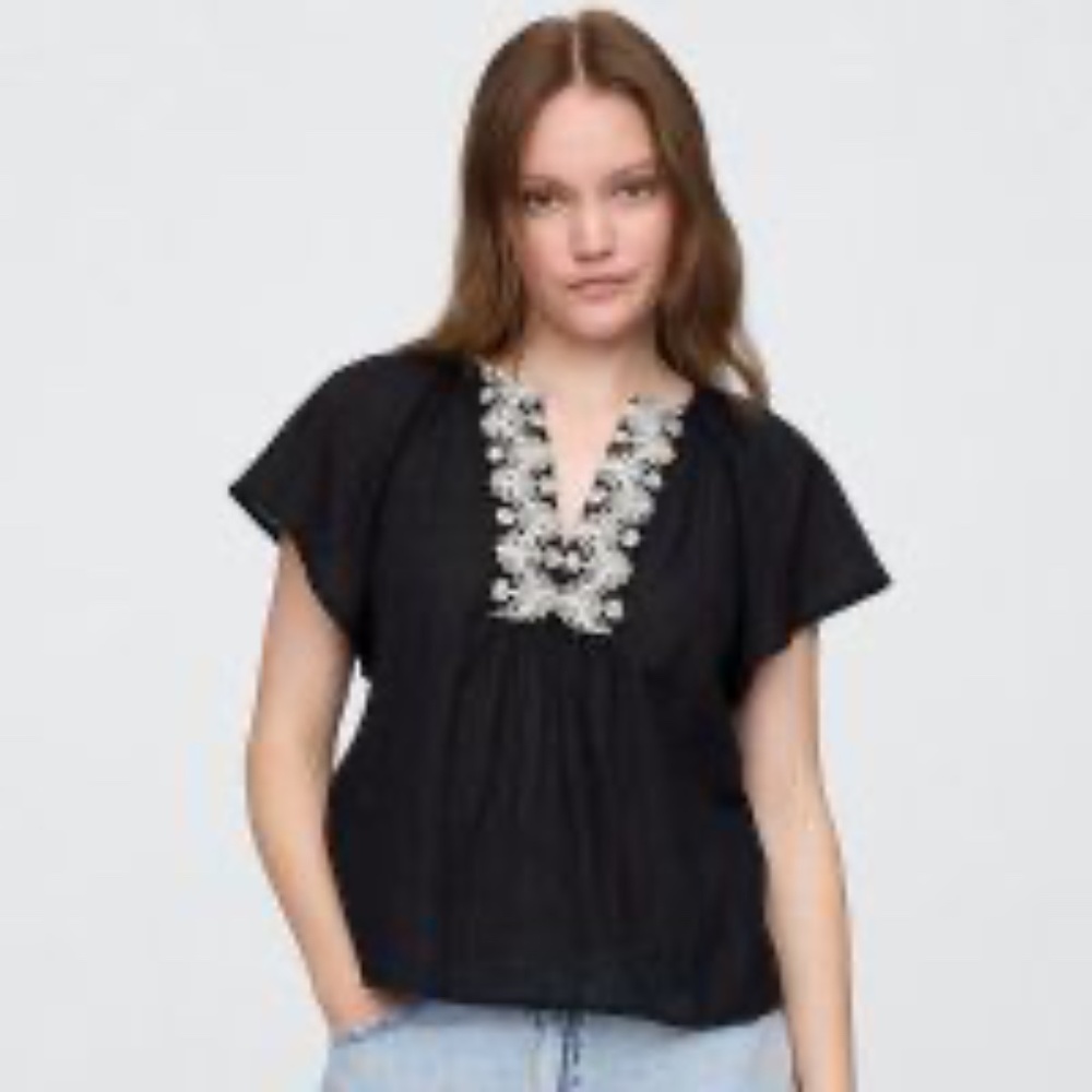 Relaxed Gauze Flutter Sleeve Top GAP